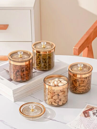 1入組PMMA食品儲物盒北歐菱形裝飾圓形透明食品儲物罐適用於餐桌