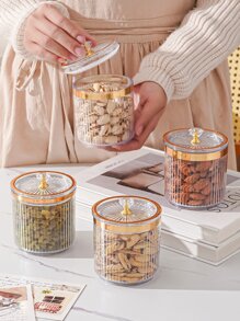 1入組PMMA食品儲物盒北歐菱形裝飾圓形透明食品儲物罐適用於餐桌 - 無色 - 查看 3