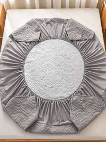 1pc Grey Fitted Sheet, Minimalist Fabric Quilted Fitted Bottom Sheet For Home - Light Grey - View 5