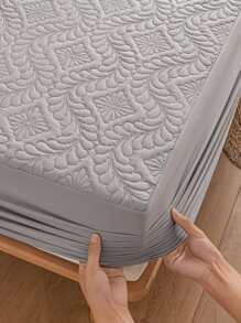 1pc Grey Fitted Sheet, Minimalist Fabric Quilted Fitted Bottom Sheet For Home - Light Grey - View 6