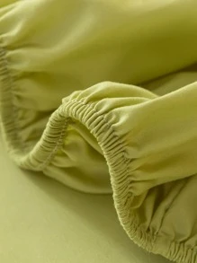 1pc Green Fitted Sheet, Minimalist Fabric Fitted Bottom Sheet For Home - Green - View 4