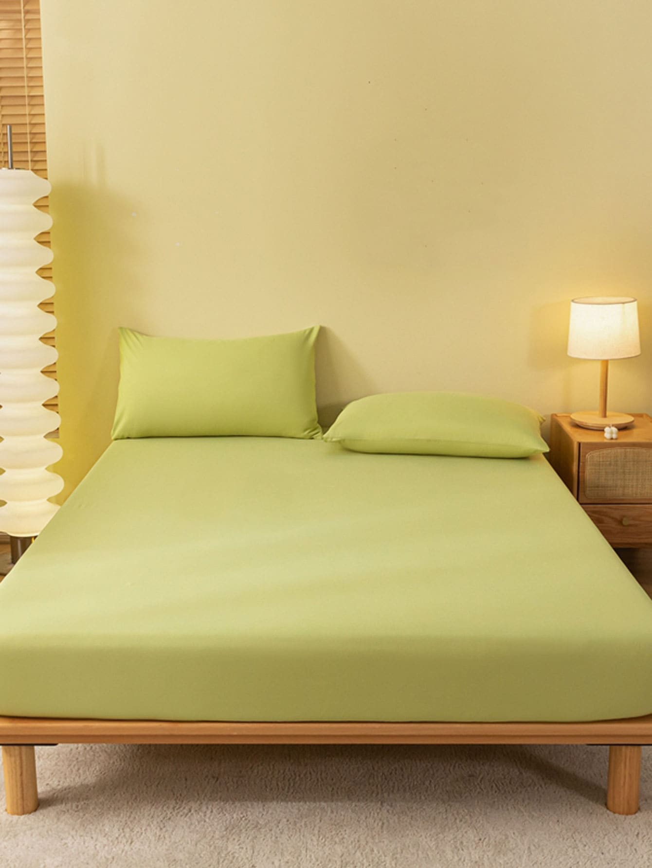 1pc Green Fitted Sheet, Minimalist Fabric Fitted Bottom Sheet For Home - Green - View 2