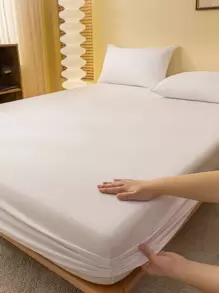 1 tấm ga trải giường mềm mại, thoáng khí, màu trơn, ga trải giường vừa vặn cho nệm lớn, vỏ bọc giường ngủ, bộ đồ giường màu hồng, bộ đồ giường màu trắng, bộ đồ giường đơn màu đen, bộ đồ giường cỡ King nhiều màu (không bao gồm gối và vỏ gối) - trắng - Xem 1