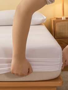 1 tấm ga trải giường mềm mại, thoáng khí, màu trơn, ga trải giường vừa vặn cho nệm lớn, vỏ bọc giường ngủ, bộ đồ giường màu hồng, bộ đồ giường màu trắng, bộ đồ giường đơn màu đen, bộ đồ giường cỡ King nhiều màu (không bao gồm gối và vỏ gối) - trắng - Xem 2
