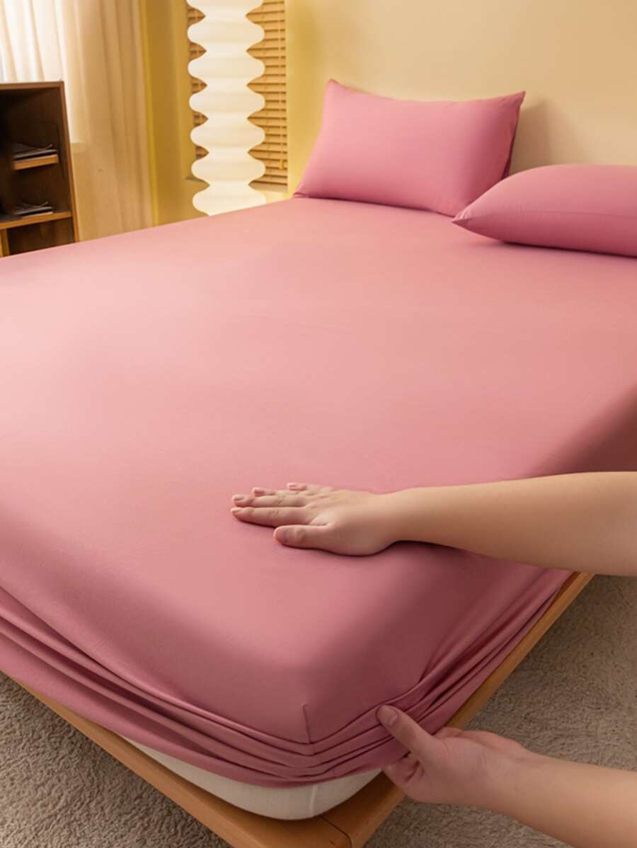 1 tấm ga trải giường mềm mại, thoáng khí, màu trơn, ga trải giường, vỏ nệm cỡ lớn, bộ đồ giường phòng ngủ, bộ đồ giường màu hồng, bộ đồ giường màu trắng, bộ đồ giường đôi màu đen, bộ đồ giường cỡ Queen/King nhiều màu (không có gối và vỏ gối) - Hồng - Xem 1