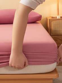 1 tấm ga trải giường mềm mại, thoáng khí, màu trơn, ga trải giường, vỏ nệm cỡ lớn, bộ đồ giường phòng ngủ, bộ đồ giường màu hồng, bộ đồ giường màu trắng, bộ đồ giường đôi màu đen, bộ đồ giường cỡ Queen/King nhiều màu (không có gối và vỏ gối) - Hồng - Xem 2