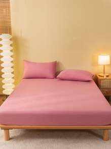 1 tấm ga trải giường mềm mại, thoáng khí, màu trơn, ga trải giường, vỏ nệm cỡ lớn, bộ đồ giường phòng ngủ, bộ đồ giường màu hồng, bộ đồ giường màu trắng, bộ đồ giường đôi màu đen, bộ đồ giường cỡ Queen/King nhiều màu (không có gối và vỏ gối) - Hồng - Xem 3