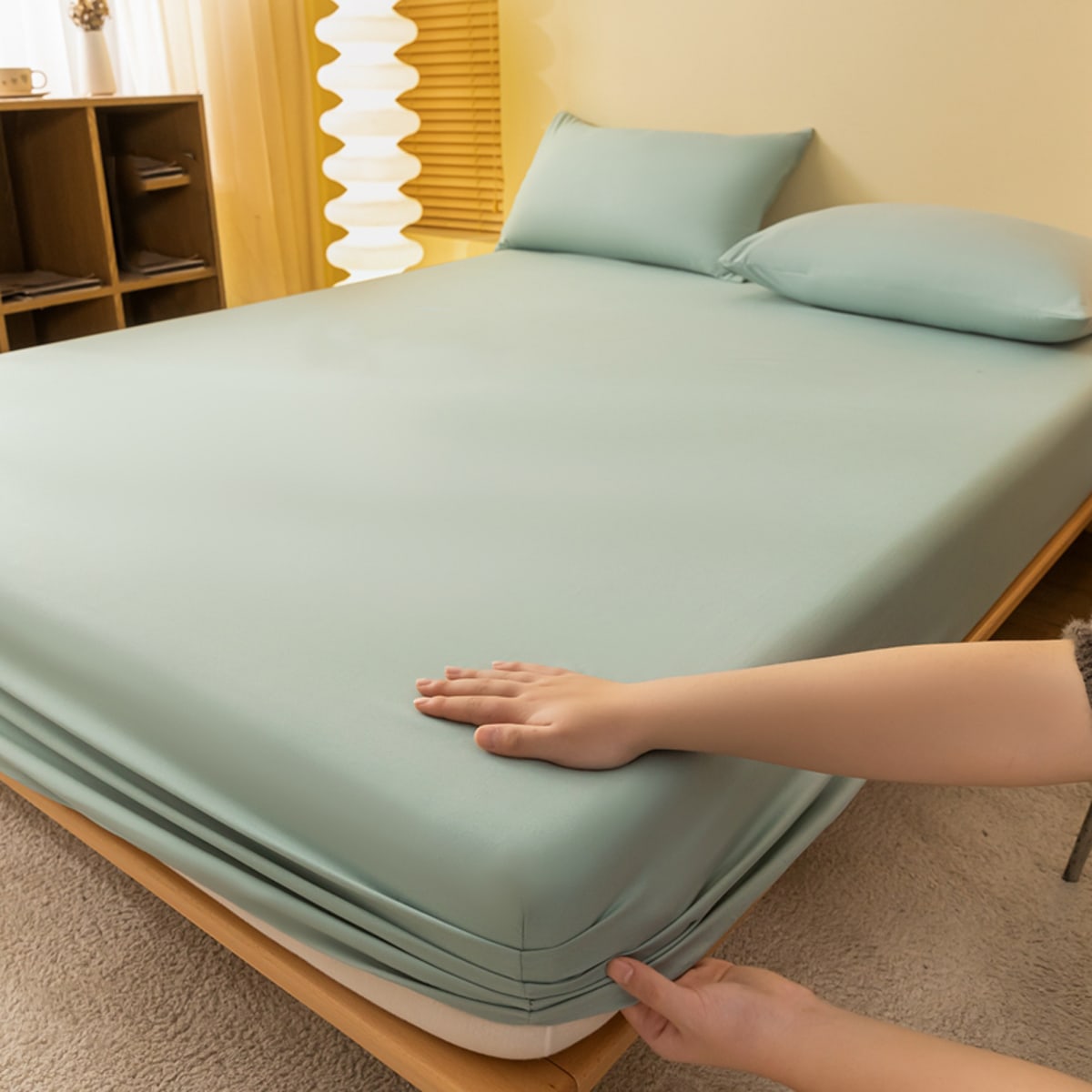Pieza Sábana ajustable de unicolor suave y transpirable, Sábana ajustable para colchón de tamaño grande, Ropa de cama para dormitorio, Juego de ro