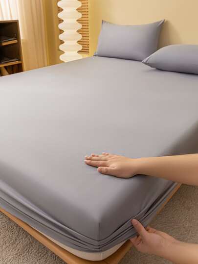 1pc Skin-Friendly Breathable Solid Color Fitted Sheet, Fitted Sheet For Large Size Mattress, Bedroom Bed Cover, Pink Bedding, White Bedding, Black Single Bed Bedding Set, Multi-Color Double/Queen Bed Coverlet (Without Pillow And Pillow Case)