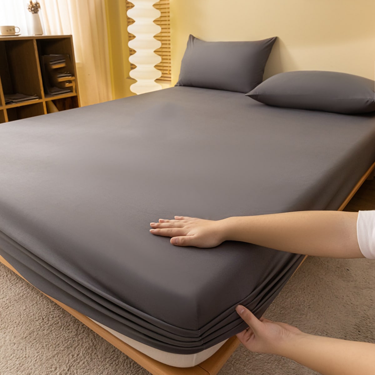 Pieza Colcha/Sábana ajustable suave y transpirable de unicolor, Funda de colchón sencilla y moderna, Ropa de cama, Ropa de cama rosa, Ropa de cama b