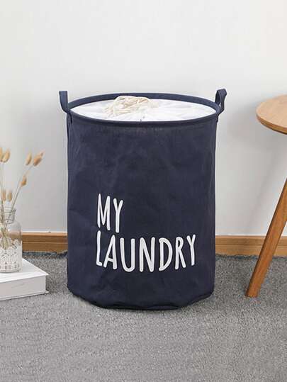 1pc Letter Graphic Storage Basket, Polyester Waterproof Thickened Laundry Basket For Home