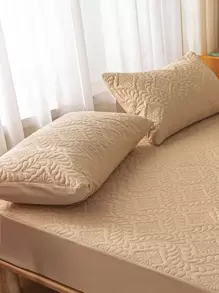 1pair Beige Pillow Case, Polyester Quilted Bed Pillow Case For Home - Khaki - View 2