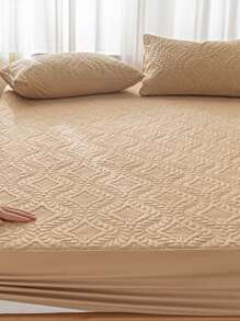 1pair Beige Pillow Case, Polyester Quilted Bed Pillow Case For Home - Khaki - View 4