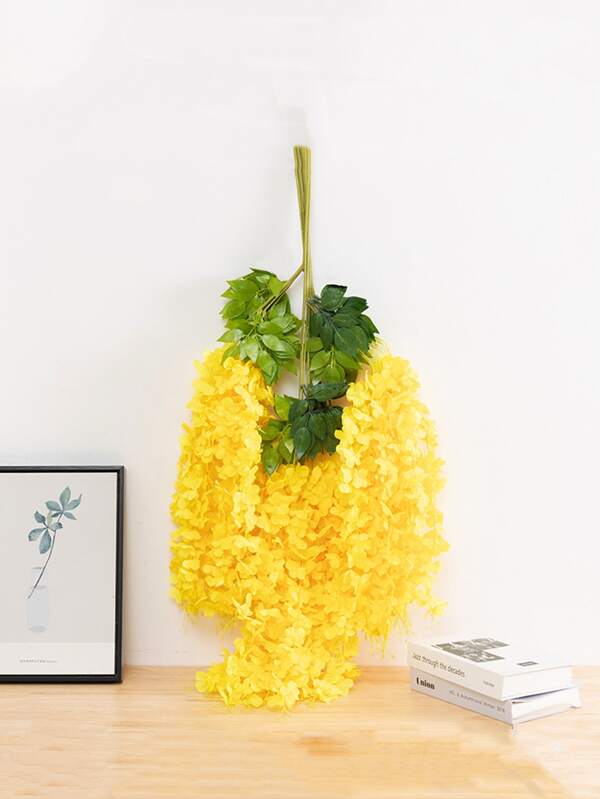 12pcs/set Plastic Artificial Flower Vine, Yellow Garden Arch DIY Fake Plant Vine For Wedding