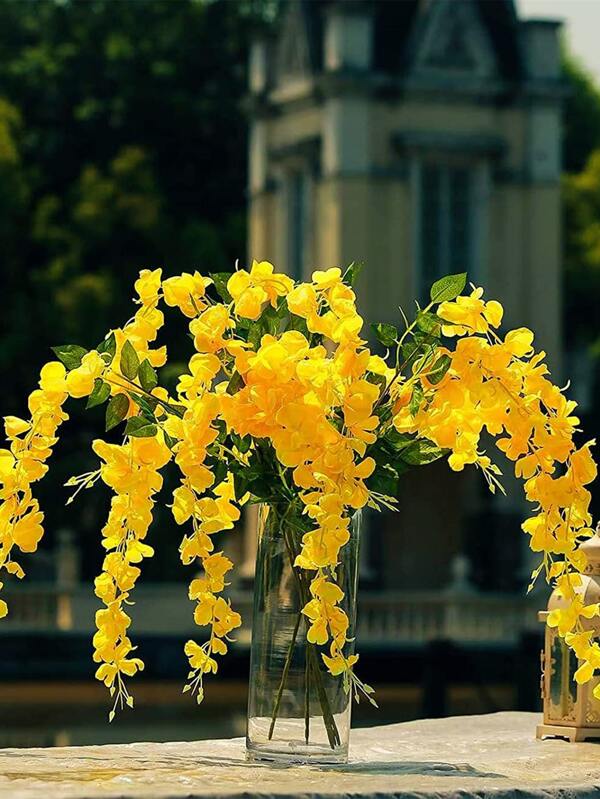 12pcs/set Plastic Artificial Flower Vine, Yellow Garden Arch DIY Fake Plant Vine For Wedding