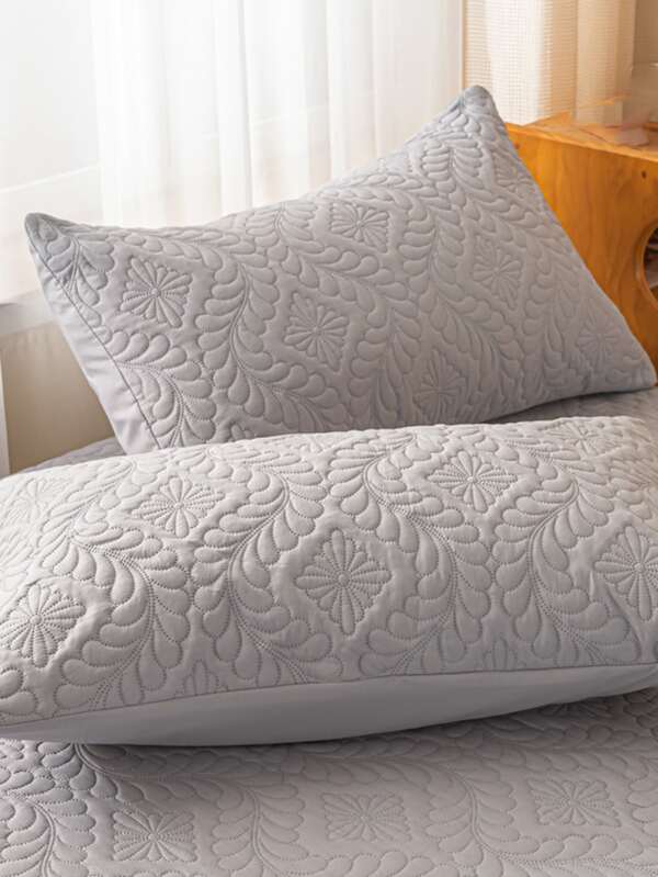 1pair Grey Pillow Case Without Filler, Minimalist Polyester Jacquard Bed Pillow Case For Home