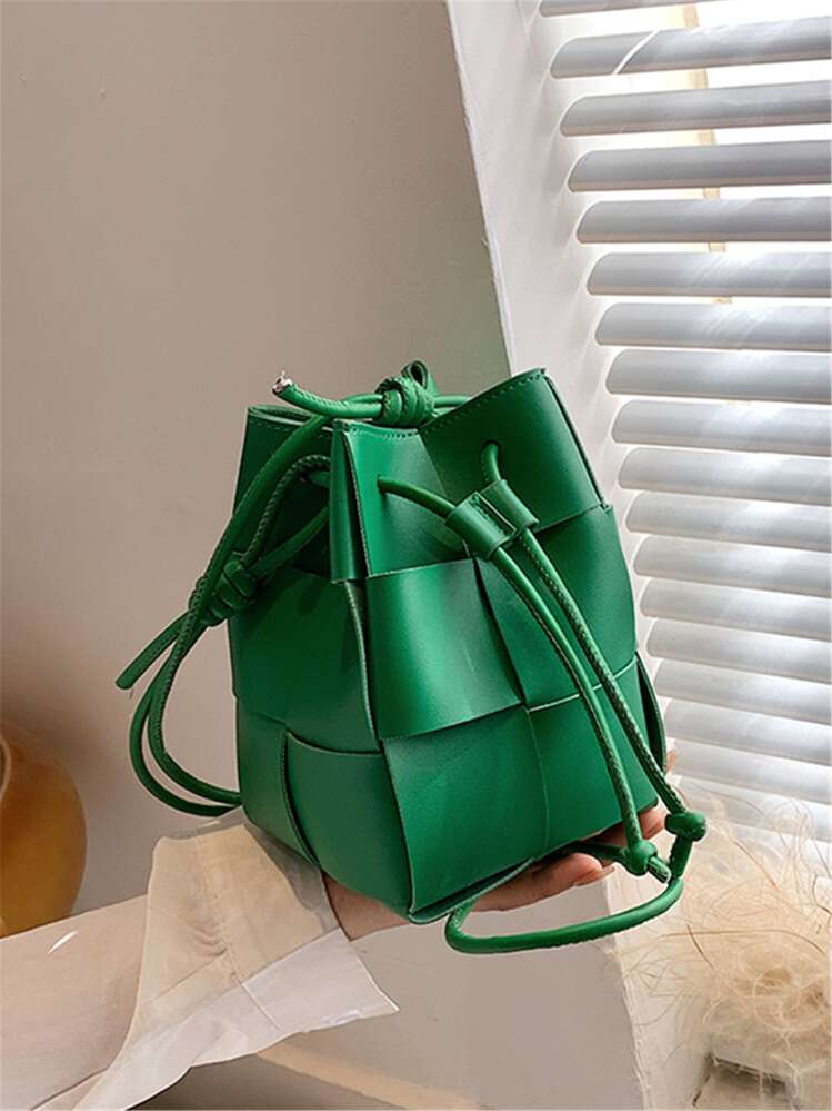 1 件迷你水桶手提包，时尚休闲编织设计，高端手感，百搭通勤斜挎包，小众小单肩包适合日常使用 - 綠色 - 查看 5