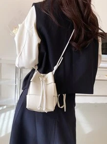 1 chiếc túi xô dệt thời trang tối giản, túi đeo vai thông thường đa năng với cảm giác cao cấp, thích hợp sử dụng hàng ngày - Màu be - Xem 4