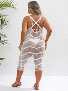 SHEIN VCAY Plus Open Stitch Cover Up Dress Without Bikini Set - White - View 2