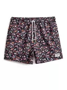 Manfinity Swimmode Men Ditsy Floral Drawstring Waist Swim Trunks,Hawaiian - Multicolor - View 3