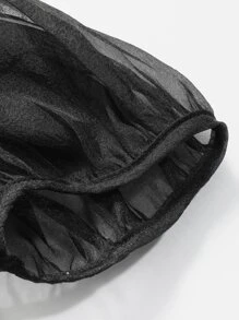 DAZY Contrast Mesh Puff Sleeve Ruched Bustier Tee - Black - View 3