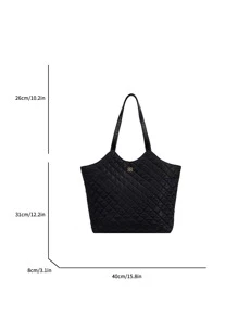 Large Capacity Double Handle Quilted Shoulder Tote Bag For Female - Black - View 6