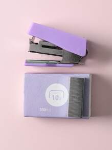1pc Solid Color Mini Stapler & 1box Staple Set, Simple Portable Multi-purpose Stapler & Staple Set For Office, Student, File Fixed - Purple - View 1