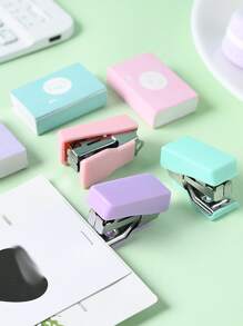 1pc Solid Color Mini Stapler & 1box Staple Set, Simple Portable Multi-purpose Stapler & Staple Set For Office, Student, File Fixed - Purple - View 2
