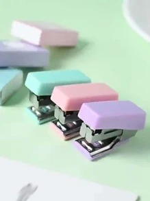 1pc Solid Color Mini Stapler & 1box Staple Set, Simple Portable Multi-purpose Stapler & Staple Set For Office, Student, File Fixed - Purple - View 3