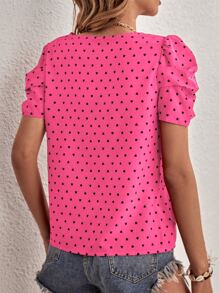 SHEIN Clasi 愛心圖案泡泡袖襯衫 - 粉色 - 查看 2