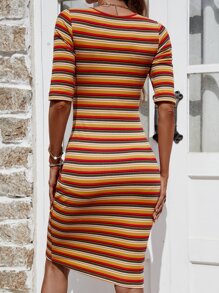SHEIN Privé 條紋印花緊身洋裝 - 彩色 - 查看 2