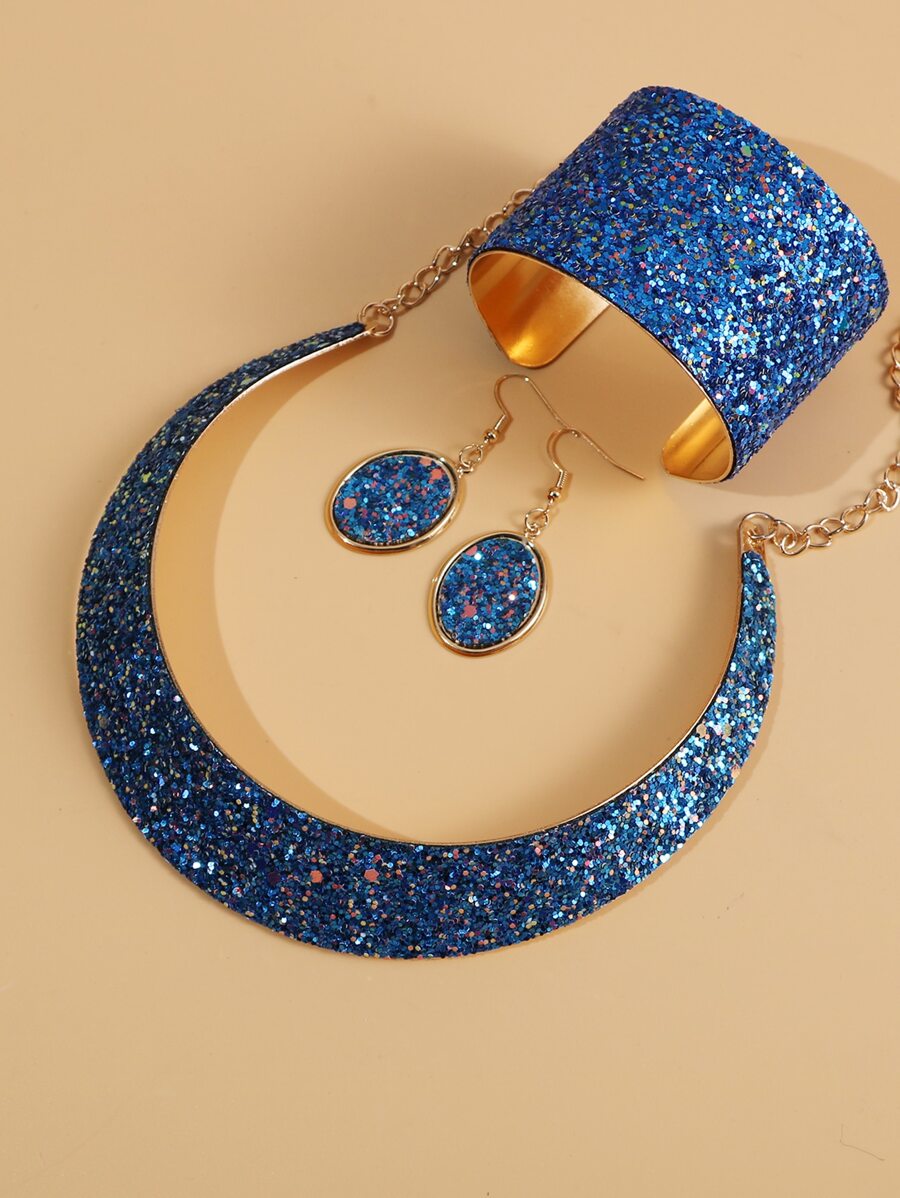 4 cái/bộ Bộ Trang Sức Chi Tiết Lấp Lánh - Màu xanh lam - Xem 1