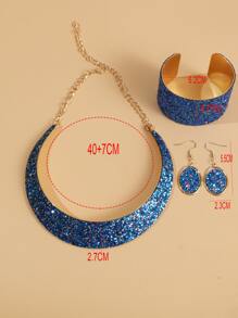 4 cái/bộ Bộ Trang Sức Chi Tiết Lấp Lánh - Màu xanh lam - Xem 2