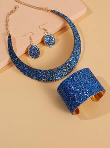 4 cái/bộ Bộ Trang Sức Chi Tiết Lấp Lánh - Màu xanh lam - Xem 3