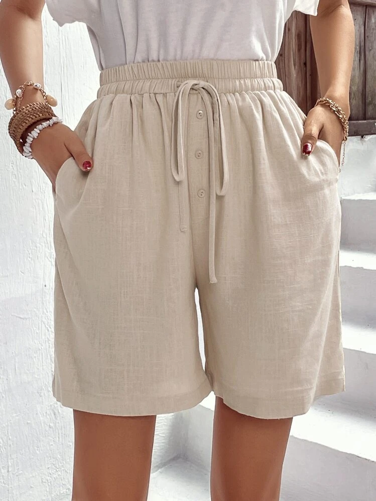 SHEIN LUNE Short Unicolore À Cordon À Poche - Nude - Voir 3