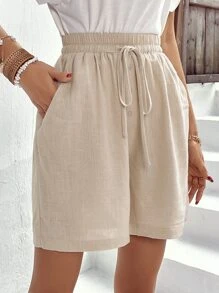 SHEIN LUNE Pantaloni scurți cu buzunare înclinate cu șnur solid