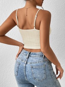 SHEIN Frenchy Solid Lace Trim Crop Cami Top - Apricot - View 2
