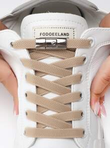 1pair Women Polyester Shoes Accessories, Brown NO Tie Shoelaces For Skate Shoes