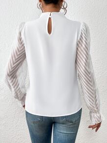 SHEIN Frenchy Frilled Neck Flounce Sleeve Blouse,Long Sleeve Tops Winter Elegant White White Spring - White - View 2