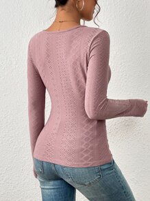 SHEIN Frenchy 雞心領口網眼刺繡胸部褶皺蕾絲邊T恤