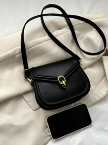 迷你金屬鎖翻蓋方包 - 黑色 - 查看 6