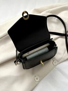 迷你金屬鎖翻蓋方包 - 黑色 - 查看 4