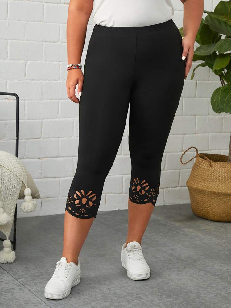 SHEIN LUNE Plus Laser Cut Out Capri Leggings SHEIN ASIA