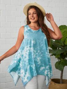 SHEIN LUNE 大碼紮染不對稱下擺背心上衣 - 藍白色 - 查看 2