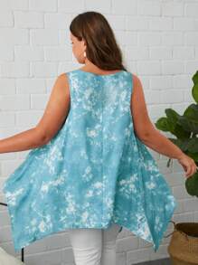 SHEIN LUNE 大碼紮染不對稱下擺背心上衣 - 藍白色 - 查看 3