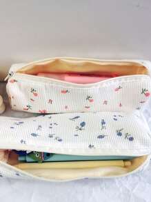 1pc Flower Print Pencil Bag - Blue - View 2