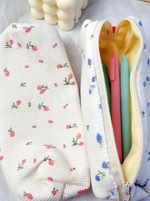 1pc Flower Print Pencil Bag - Blue - View 3