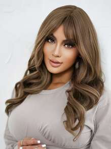 HAIRCUBE 24 英寸棕色劉海長捲髮美麗優雅溫柔迷人合成假髮女式 - 棕色 - 查看 1
