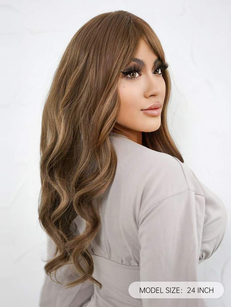 HAIRCUBE 24 英寸棕色劉海長捲髮美麗優雅溫柔迷人合成假髮女式 - 棕色 - 查看 6