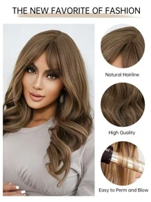 HAIRCUBE 24 英寸棕色劉海長捲髮美麗優雅溫柔迷人合成假髮女式 - 棕色 - 查看 8